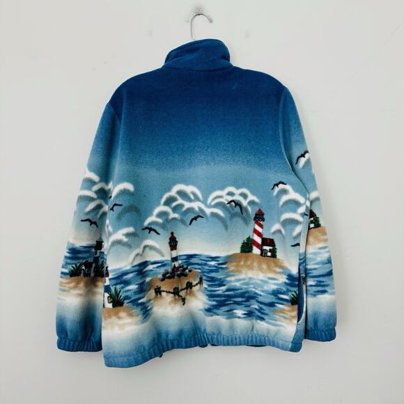 Blair Blue Ocean Print Fleece Full Zip Sweater Adults Size M - Picture 7 of 9